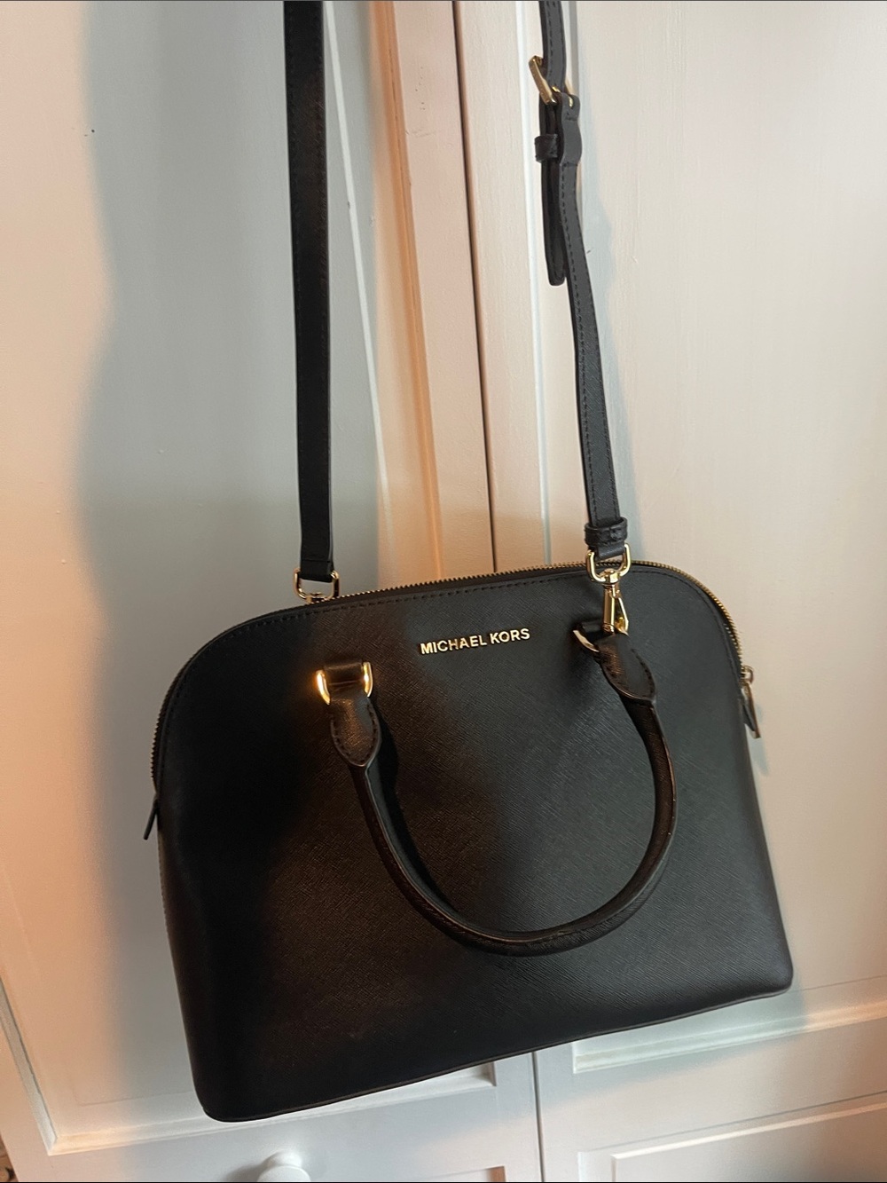 Michael Kors Black Dome Satchel with Gold Hardware